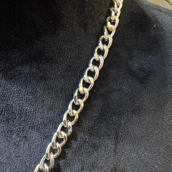 Vintage Silver 111 Single Cut Diamond Heart Pendant with Heavy Chain - Picture 2 of 7